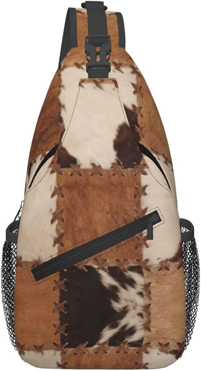 Cow Print Crossbody Sling Bags for Women Men Abstract Leather Texture Closeup by Unknown