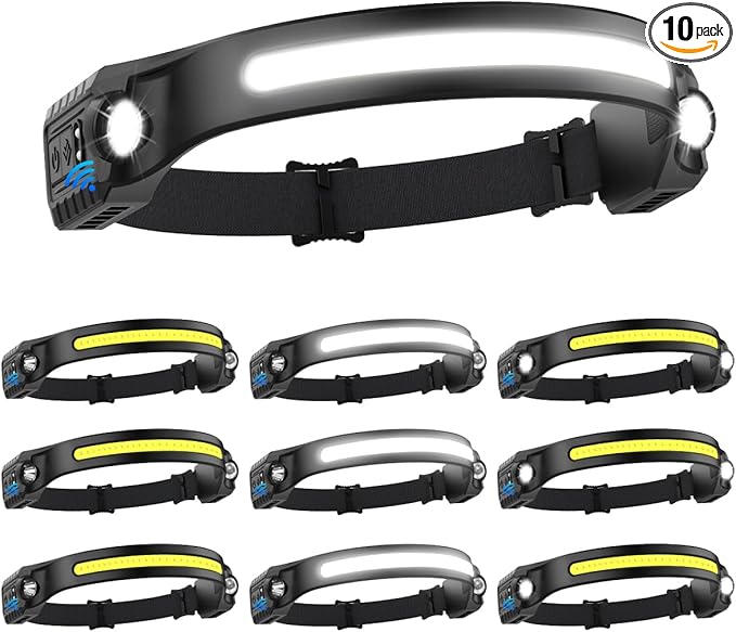 Headlamp Rechargeable 10Pack, 230° Wide Beam Head Lamp by ZIOEYIUE