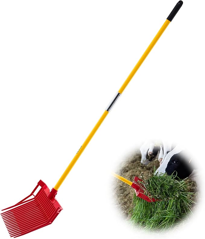 VEVOR Manure Fork, 18 Angled Tines, Horse Manure Rake with Long Fiberglass Handle, 61 in Durable Plastic Pitchfork Muck Rake Tool for Gardening Horse Stall Stable Grass Hay Cleaning Farm Work