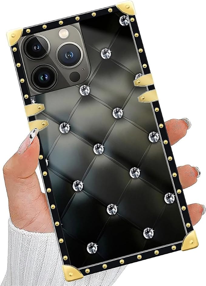 Compatible with iPhone 15 Pro Case, Shiny Black Sofa Crystal Luxury Golden - Image 2