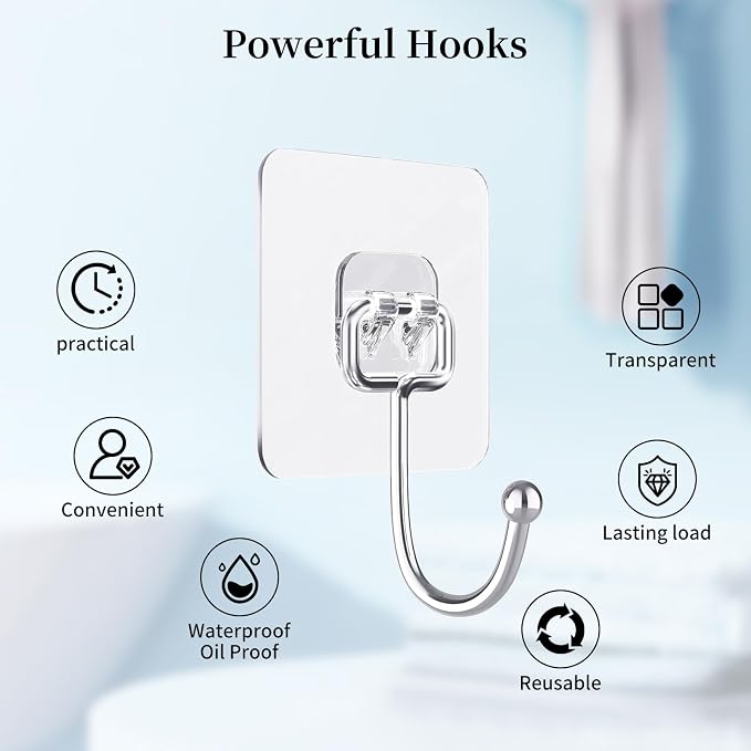10 PCS Adhesive Wall Hooks 33lb Reusable Anti-Skid Traceless Hooks Heavy Duty - Image 7