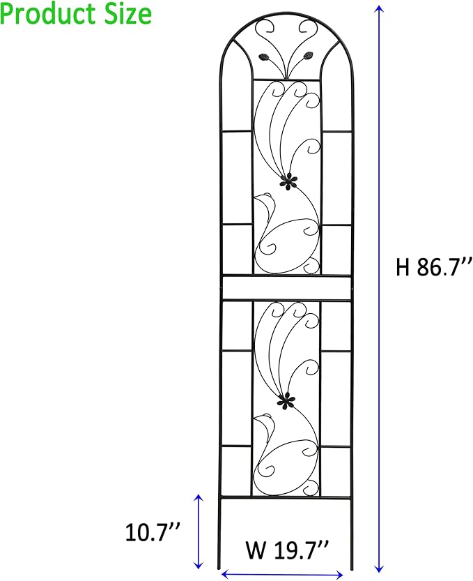Metal Garden Trellis Rustproof Trellis for Climbing Plants Outdoor Flower Support Peacock Style (Black-4 Pack, 86.7"x19.7")