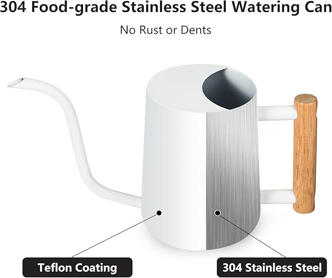 Watering Can Indoor Plants, 35oz Small Watering Can Indoor Stainless Steel Metal Watering Can Modern Decorative Watering Pot with Long Spout for Indoor House Plant Bonsai Outdoor Garden Flowers -White