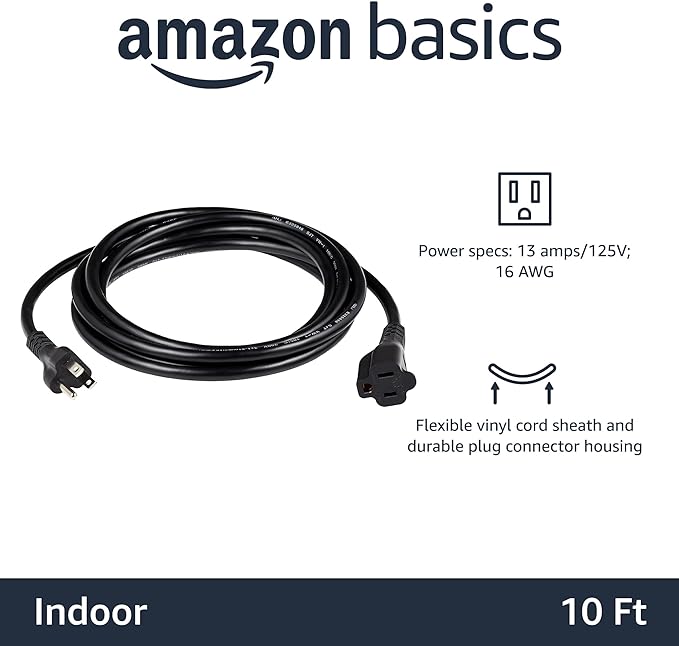 Amazon Basics Extension Cord, 10 Ft, 3-Prong Outlet Extender, 13 Amps - Image 2