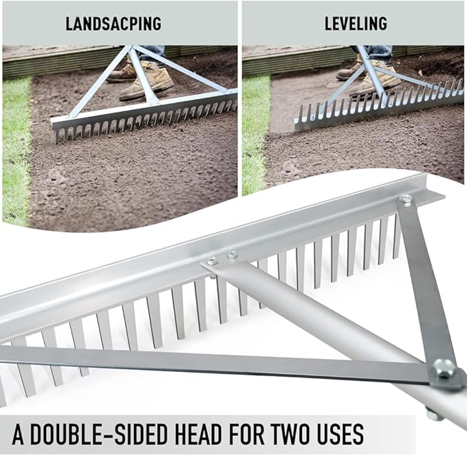 Colwelt Landscape Rake - 24Tines, Aluminum Head with 68" Handle, 24" Width for Beach & Lawn Care