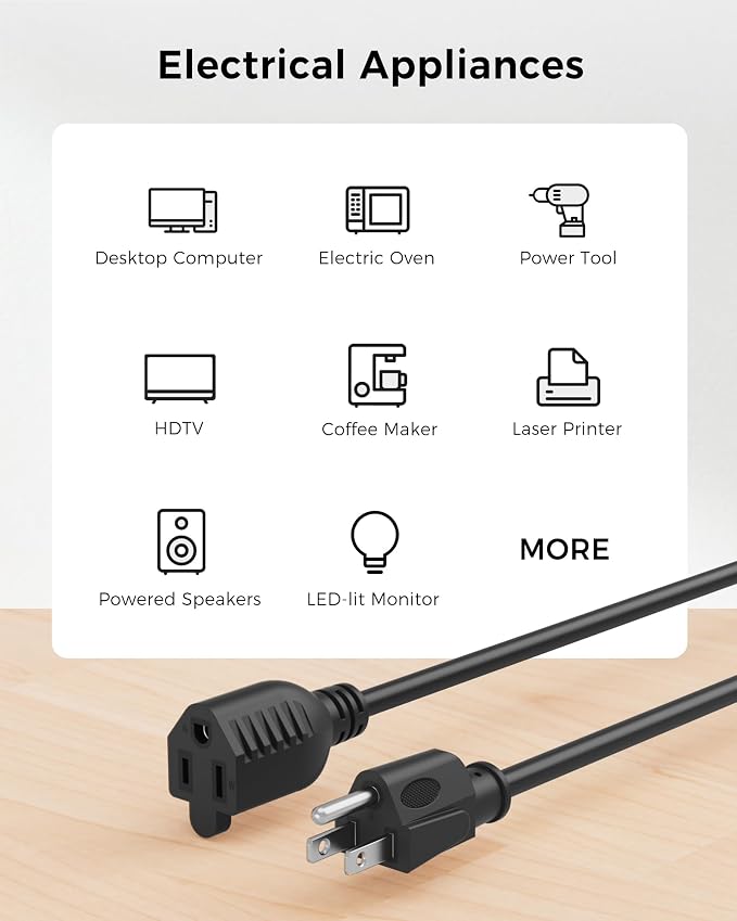 Cable Matters 2-Pack 16 AWG Heavy Duty 13A Short Power Extension Cord - 1ft - Image 4