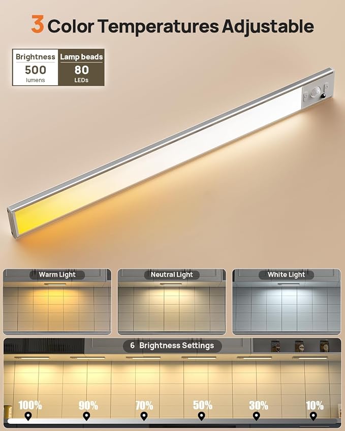 16inch Under Cabinet Lights, LED Motion Sensor Light Indoor, 4000mAh - Image 5