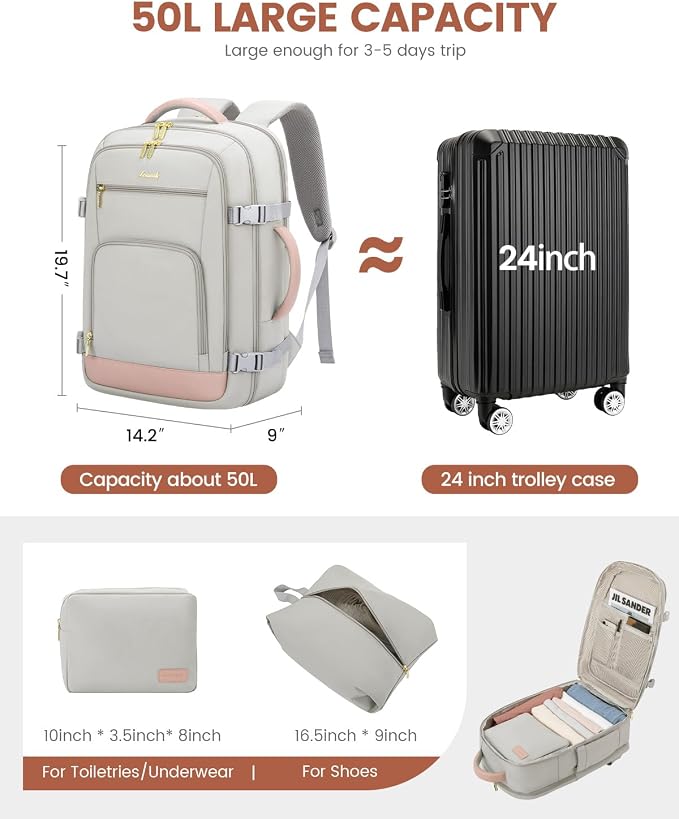 LOVEVOOK Travel Backpack For Women Flight Approved, 50L Large Carry On Backpack - Image 4