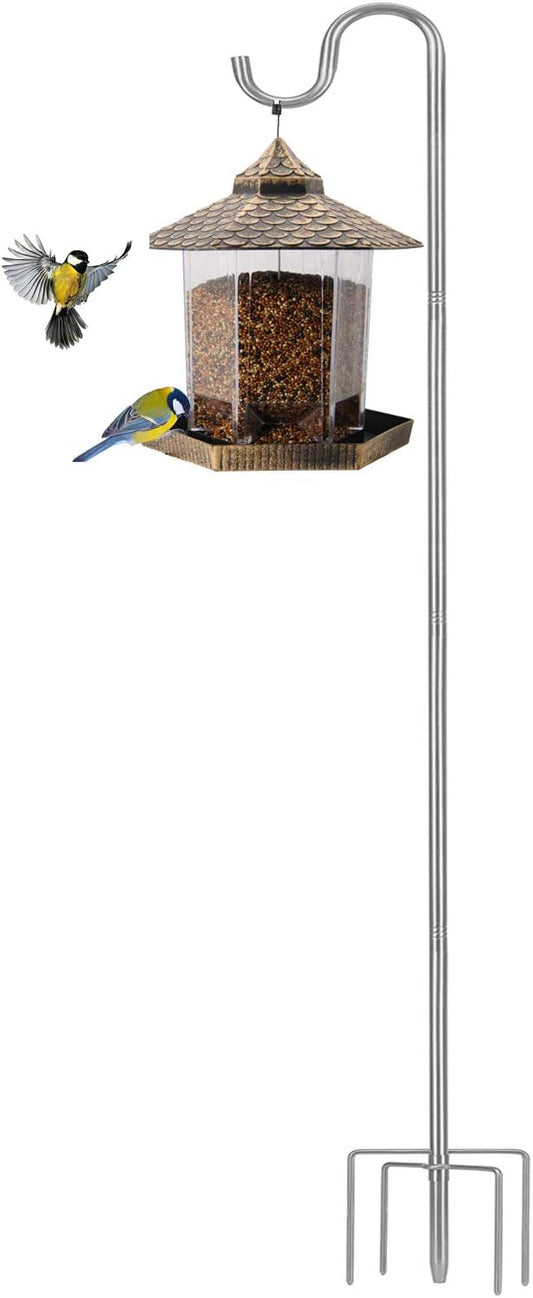 Shepherds Hook for Outdoor, 94 Inch Tall & 5/8 Inch Diameter Stainless Steel Heavy Duty Poles to Hang Outdoor Lights with 5 Prongs Base, Suitable for Bird Feeders or Wedding Decors(1pack)