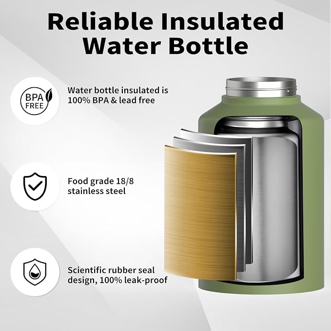 WATERSY Half Gallon Water Bottle Insulated, BPA Free&Leak Proof, 64oz Stainless - Image 3