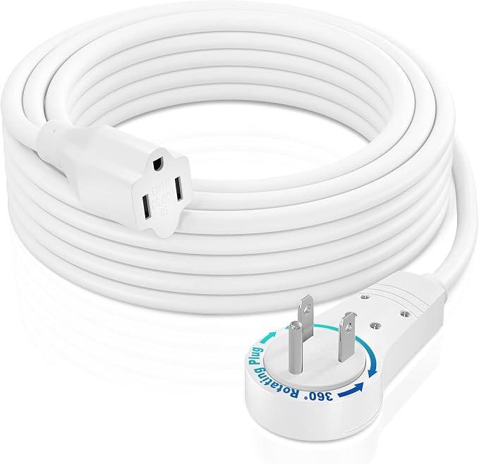 Maximm Extension Cord 10 Foot White Flat Plug, 360° Rotating Short Power Cord by MaximmCable