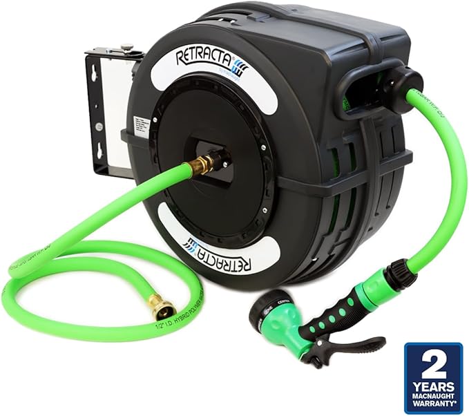 Macnaught C1 Series Retractable Garden Hose Reel, 40 Ft Water Hose Reel Heavy Duty Retractable Hose with Metal 180° Swivel Rotation Bracket for Wall Mount - Gray