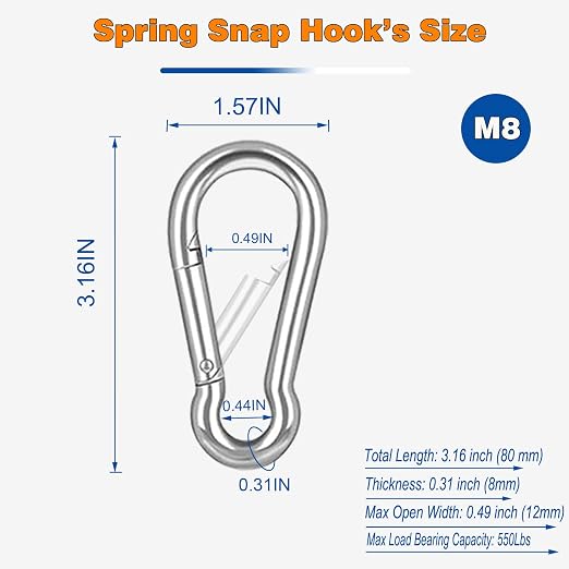 20PCS M8 Heavy Duty Carabiner Clip, 3Inch Snap Hook Quick Link Small Carabiner - Image 2