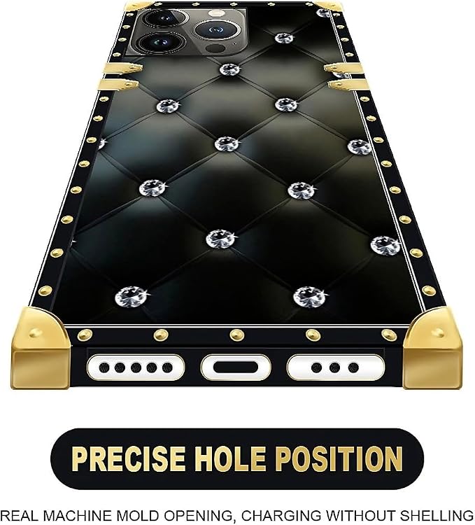 Compatible with iPhone 15 Pro Case, Shiny Black Sofa Crystal Luxury Golden - Image 5
