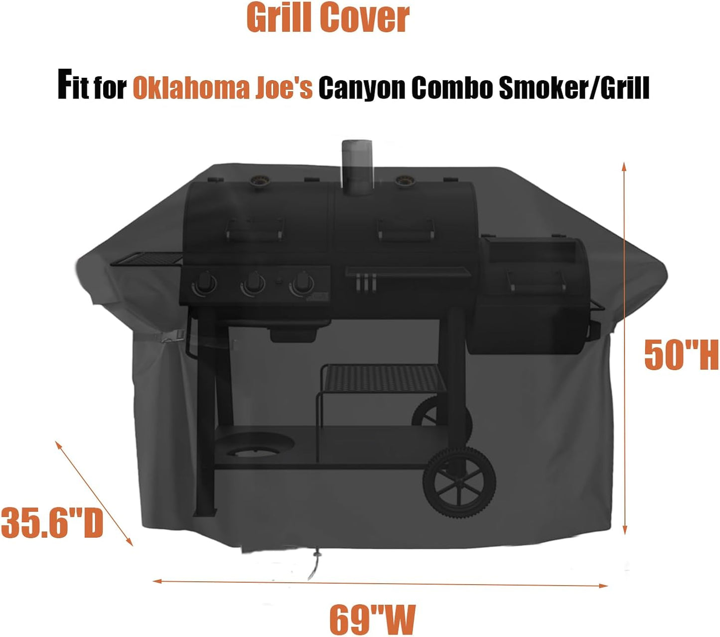 Grill Cover for Oklahoma Joe's Longhorn Combo Charcoal Gas Smokers & Grills - 24203004, Waterproof Outdoor Barbeque Smoker Covers - 36" D x 69" W x 50" H