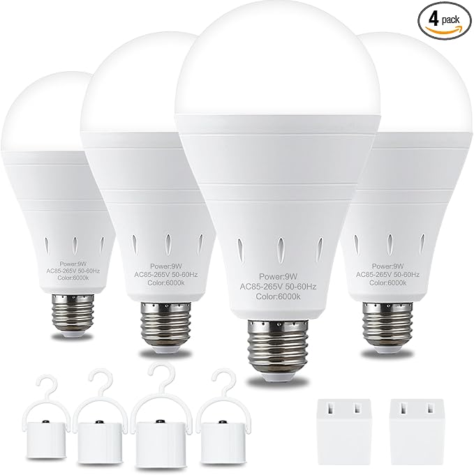 DEBAOBULB 4 Pack Rechargeable Emergency Light Bulbs, Battery Powered LED Light by DEBAOBULB