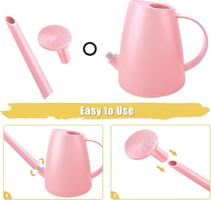 Watering Can for Indoor Plants, Small Watering Cans for House Plant Garden Flower, Long Spout Water Can for Outdoor Watering Plants 1. 8L 1/2 Gallon (Pink)