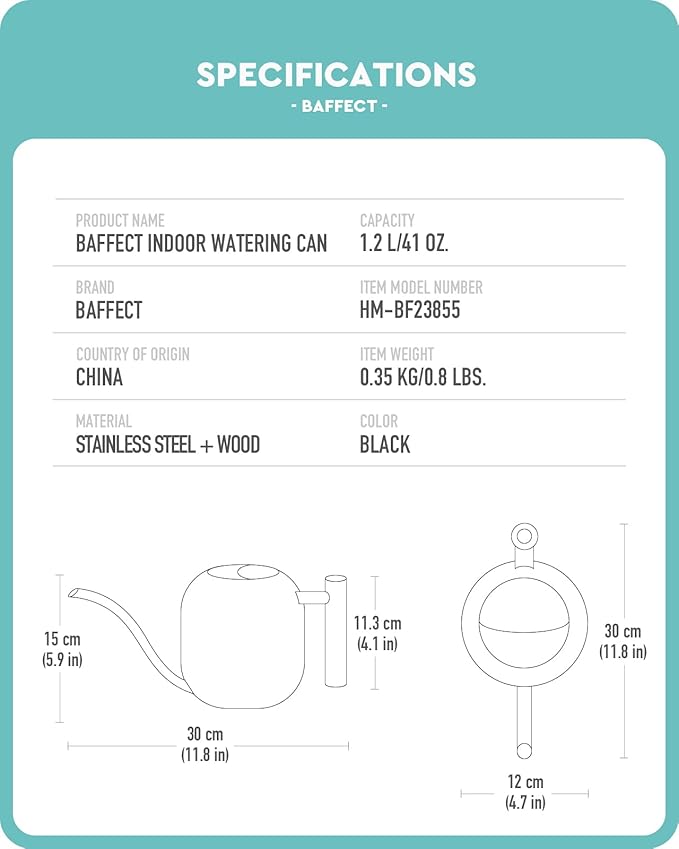 Baffect Watering Can Indoor Plants, 1.2L/41OZ Cute Watering Can Pot, Metal Stainless Steel Garden Water Can with Long Spout for Indoor House Plants Bonsai Outdoor Garden Flower Decorative
