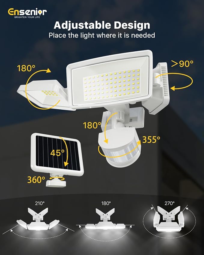 Ensenior 5 Motion Sensor Modes Solar Security Light, 1800LM 270° Wide Angle 3 - Image 8