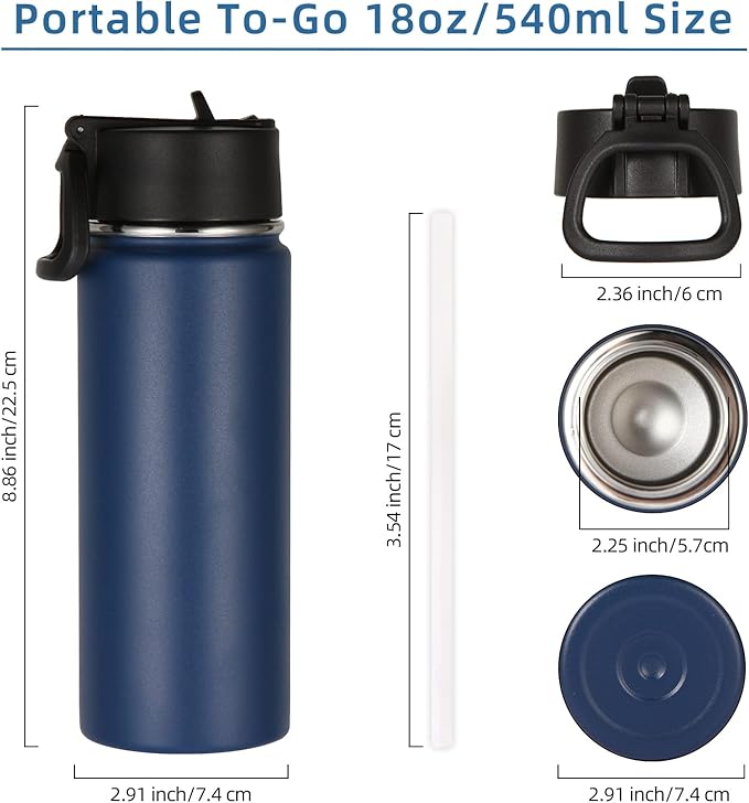 Volhoply 18oz Insulated Water Bottle Bulk 2 Pack, Kids Stainless Steel Water - Image 2