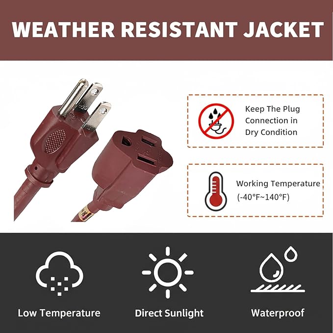 8FT Brown Outdoor Extension Cord-16/3 SJTW Durable Extension Cord - Image 6