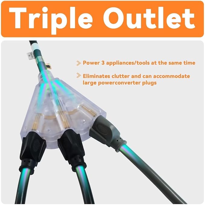 EP 25 Ft 12 Gauge Heavy Duty Extension Cord, 15A 125V 1875W, 3 Outlet - Image 3