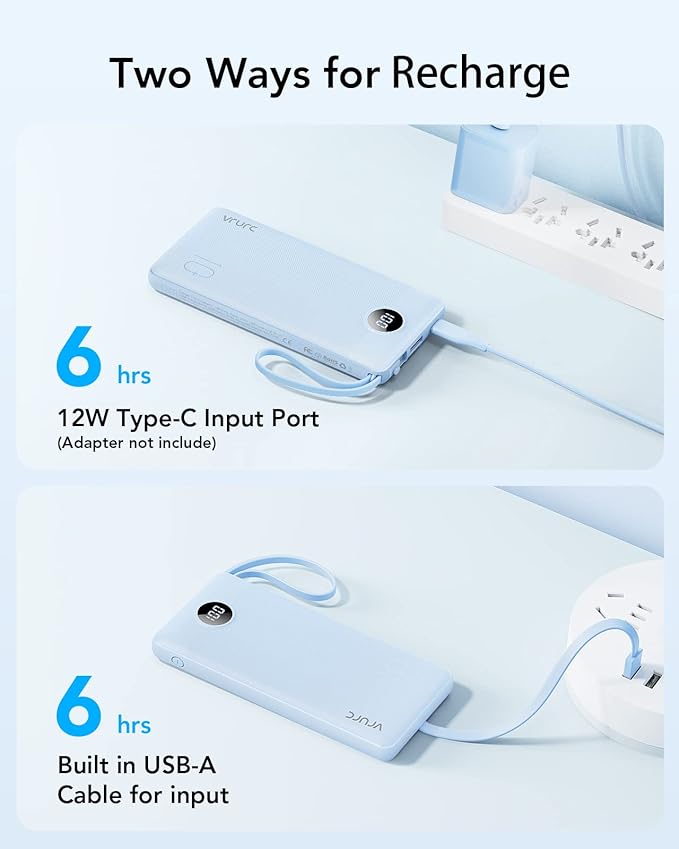 VRURC 10000mAh Power Bank Built-in Cables, Portable Charger - Image 9