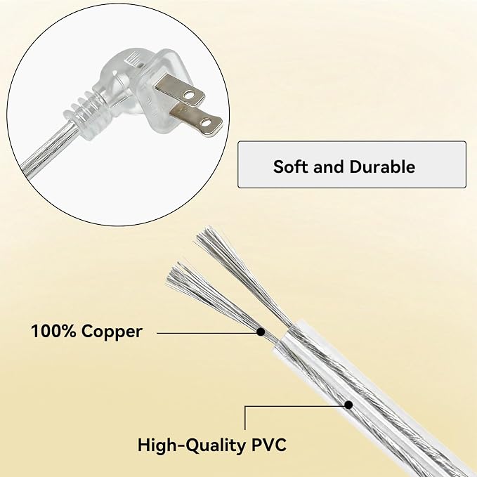 Clear Extension Cord 2FT, Short Indoor 2 Prong Extension Cord - Image 2