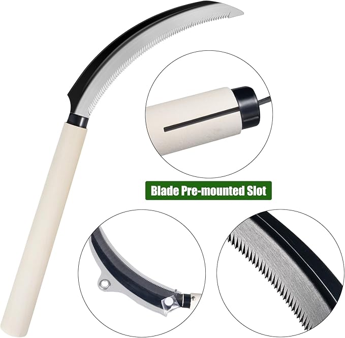 Sod Cutter Japanese Weeding Sickle, Japanese Weeding Tool with Sawtooth, Hand Sickle Weeding Tools for Garden, Hand Hoe Garden Tool, Light Serration, Stainless Steel Blade, Sharp