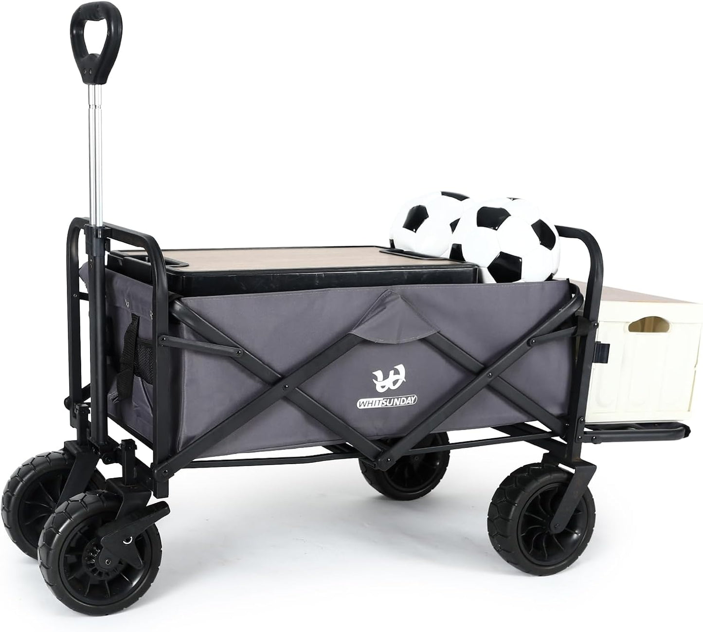 Whitsunday Collapsible Wagon with Tailgate for Camping Outdoor (Dark Grey, No Table)