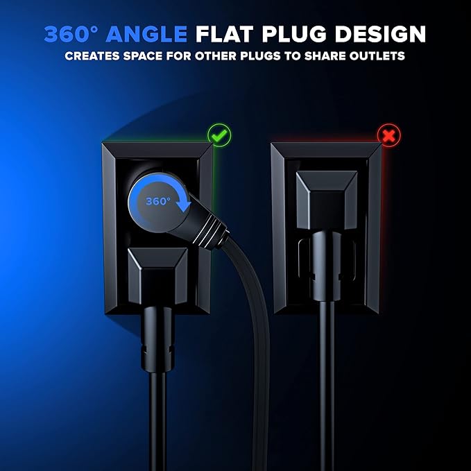Maximm Cable 25 Ft 360° Rotating Flat Plug Extension Cord/Wire, 16 AWG Multi 3 - Image 7