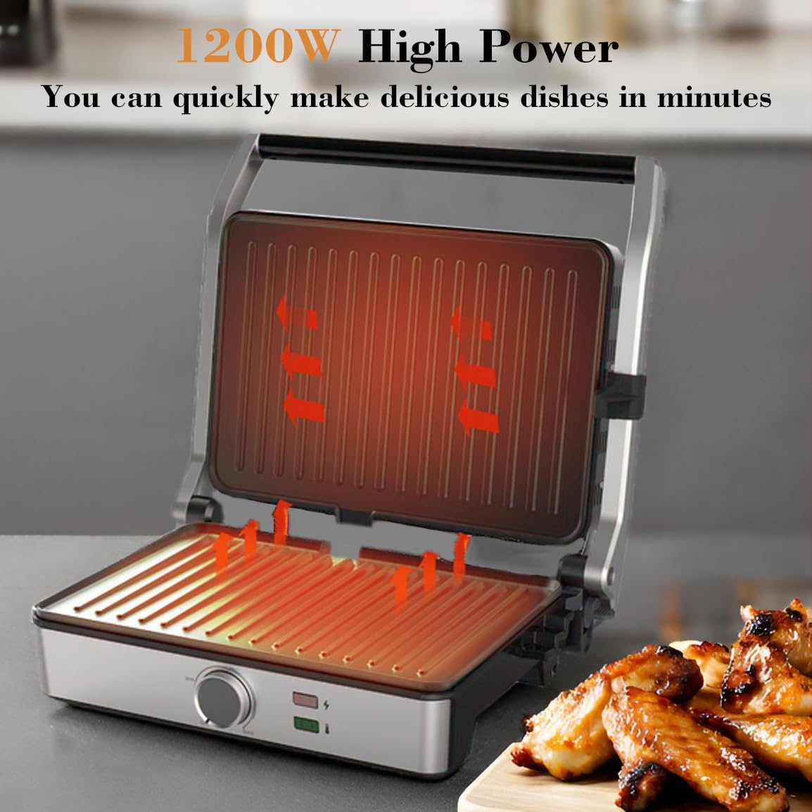 Panini Press, Electric Sandwich Press Grill, Open 180 Degrees, Electric Grill Indoor, Perfect for Grilling Sandwich, Steak, Burger, Adjustable Temperature Control, Non Stick Coating