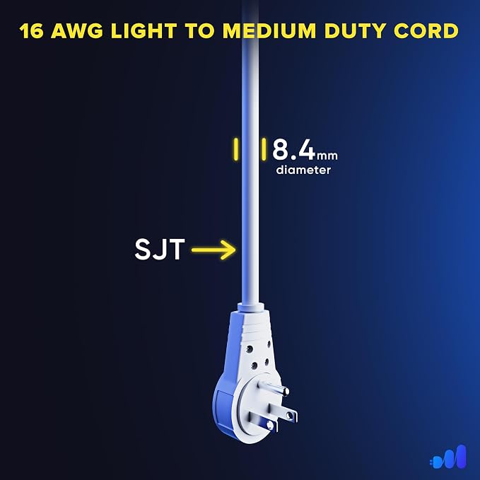 Maximm Extension Cord 30 Foot White Flat Plug, 360° Rotating Short Power Cord - Image 5