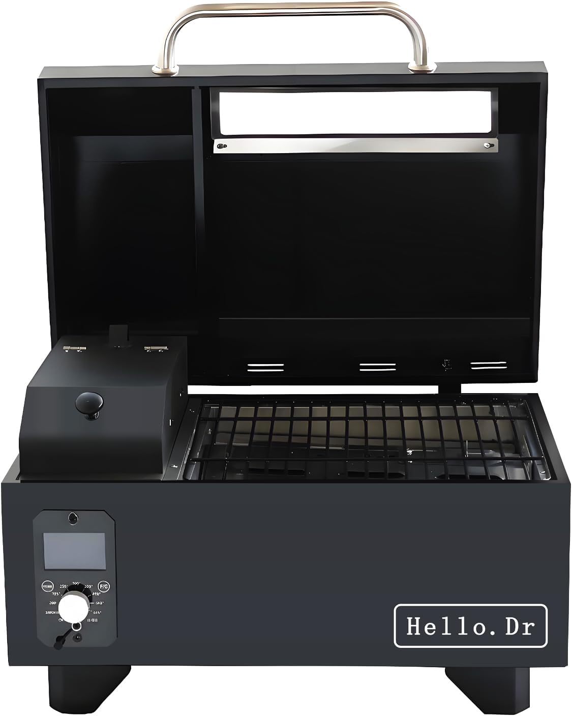 Portable Wood Pellet Grills 900°F，Smoker with Viewing Window – 8-in-1 BBQ, Digital Control, LED Screen, Temperature Control, Meat Probe，Bake and Roast, Ideal for Camping, RV, Beach Backyard