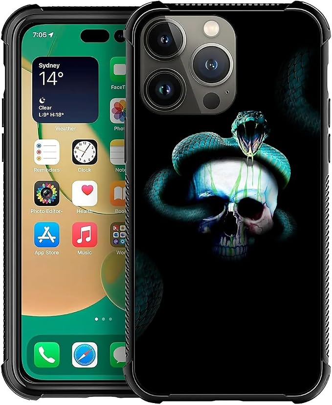 for iPhone 13 Pro Max Case, Skeleton Winding Snake Pattern Graphic Design Girl by FKBRCL4U