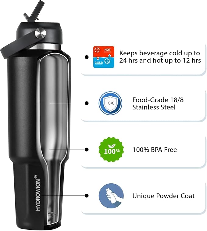 HYDROWION 32 oz Insulated Water Bottle, Car Water Bottle Holder - Image 3