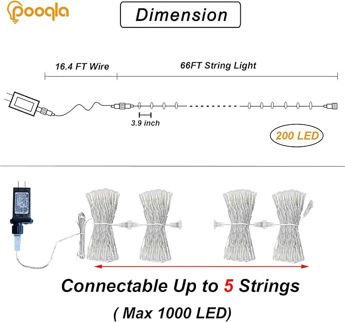 Christmas String Lights, 66 ft 200 LED Christmas Lights Plug in, Indoor Outdoor - Image 4
