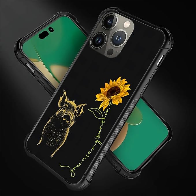 for iPhone 11 Pro Max Case, Pig Sunflower Yellow Sunshine Pattern Graphic - Image 2