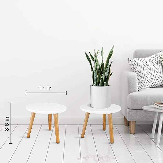 Uneedem Indoor Plant Stand Wood Mid Century Modern Small Round Side Plant Table for Indoor Plants, 8.9" Tall Plant Holder for Flower Pots End Table