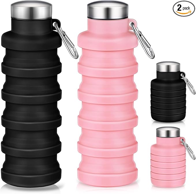 Baderke 2 Pcs Collapsible Water Bottles 17oz Silicone Travel Foldable Portable by Baderke