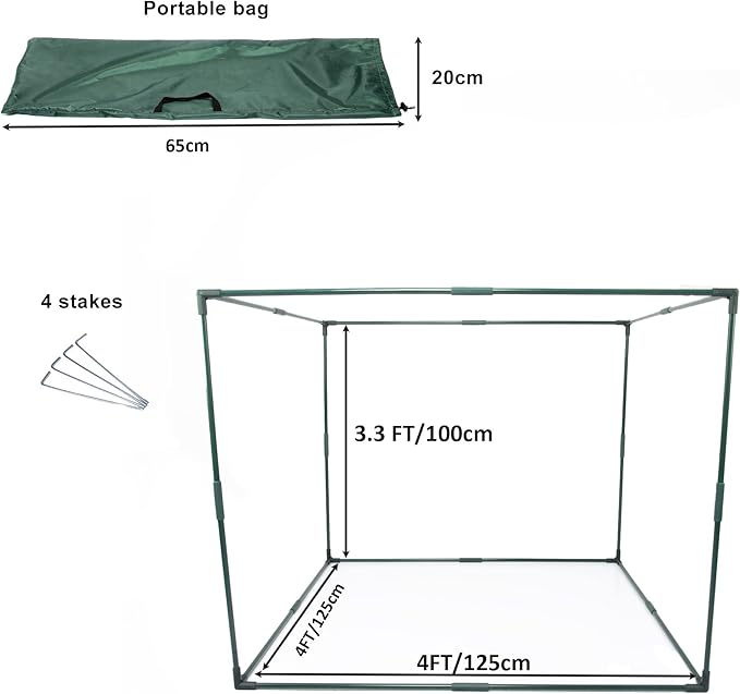 Square 4'x4' Netting Cover 3.3FT Tall Crop Cage Pest Guard Cover for Vegetables Fruits Durable Plant Garden Net with 4 Stakes