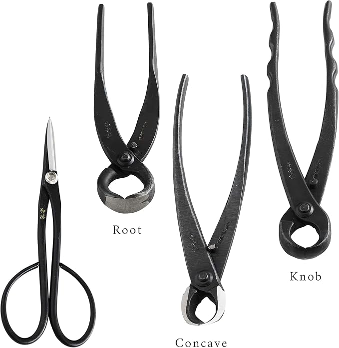 Wazakura Made in Japan 6PCS Bonsai Professional Tool Kit with Roll Bag: Japanese Yasugi Steel Satsuki Bonsai Scissors, Concave Branch Cutter, Knob Cutter, Jin Plier, Wire Cutter, Root Cutter