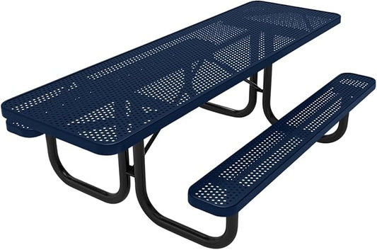 T8H2-P-TXTDBL Heavy Duty Rectangular Portable Picnic Table Handicap Accessible on Both Ends, 8 Ft, Textured Dark Blue, Made in America