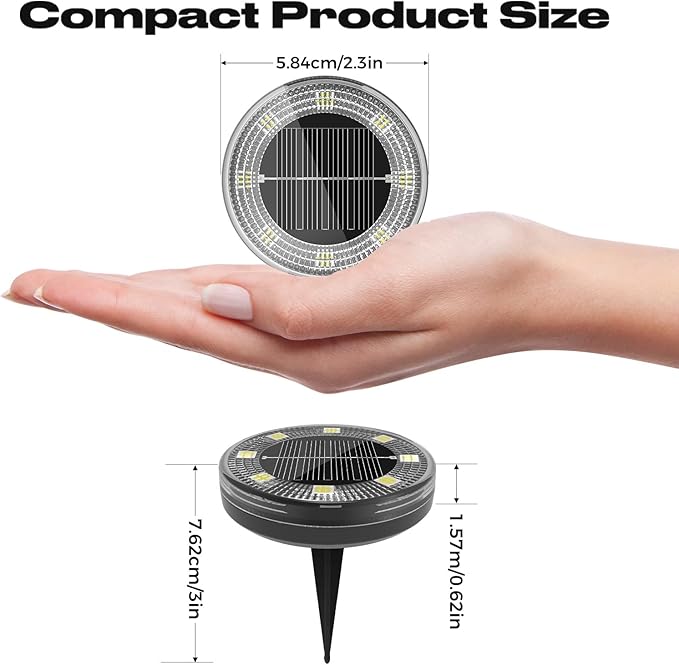 Peasur Mini Solar Ground Lights, 8 Pack Flat Solar Disc Lights Outdoor - Image 2