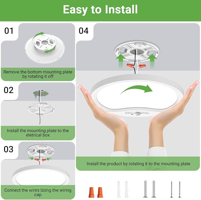 zemty 4Pack 12inch Motion Sensor Ceiling Lights Wired, 24W 2400lm 3CCT/3 - Image 6
