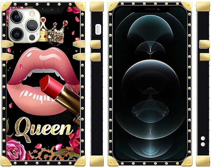 Compatible with iPhone 12 Pro Max Case, Glitter Red Rose Queen Leopard Lipstick - Image 2