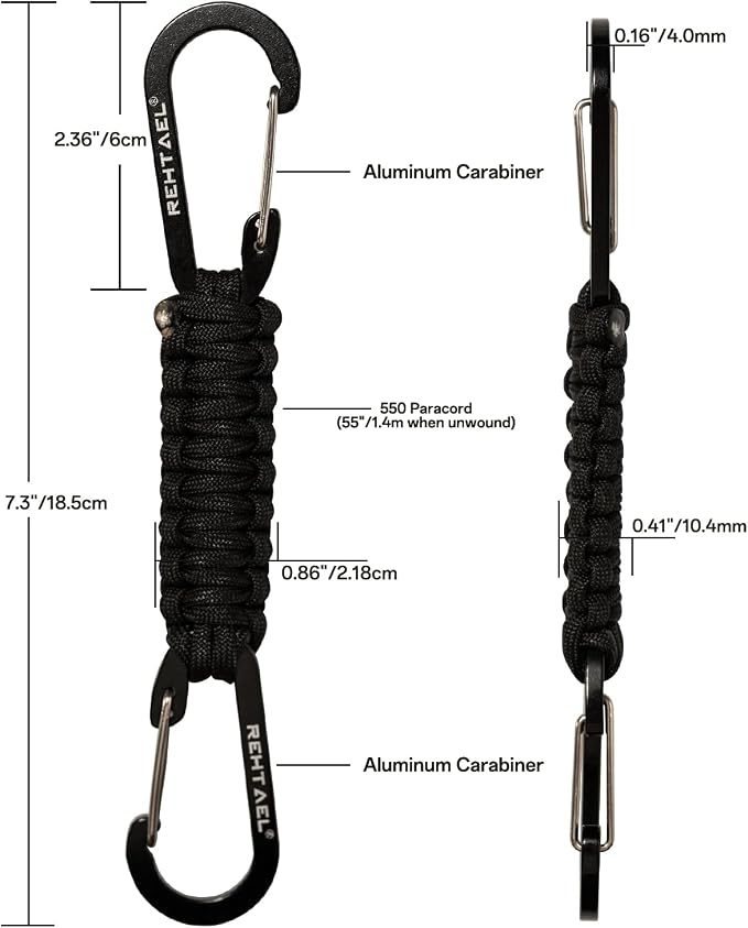 Paracord Braided Carabiner Keychain Lanyard Strap, Hanger Stroller Hook w/2 - Image 6