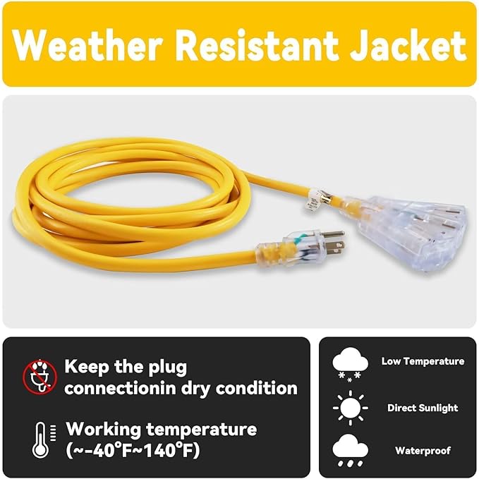 EP 2 Pack 25 Ft 12 Gauge Heavy Duty Extension Cord, 15A 125V 1875W, 3 Outlet - Image 5