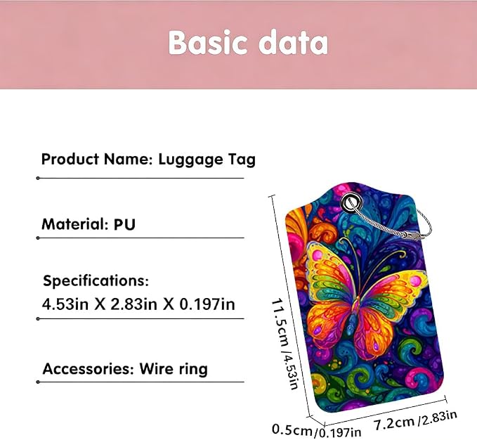 2 Pack Butterfly Luggage Tags for Suitcases, Colorful Artistic Travel ID Tags - Image 3