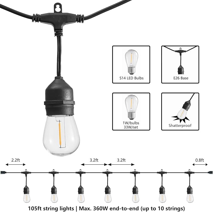 SUNTHIN 105FT Outdoor String Light - Image 2